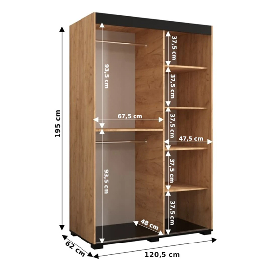 Beilla VI Mirrored Wardrobe 2 Sliding Doors 120cm In Golden Oak