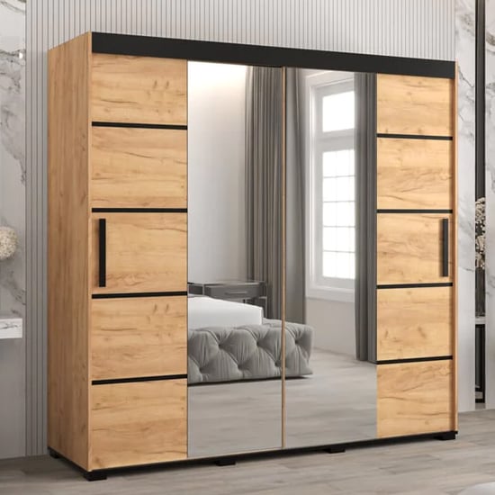 Product photograph of Beilla Vi Mirrored Wardrobe 2 Sliding Doors 200cm In Golden Oak from Furniture in Fashion
