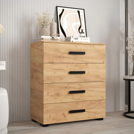 Product photograph of Beilla Wooden Chest Of 4 Drawers In Golden Oak from Furniture in Fashion