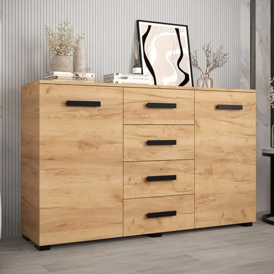 Product photograph of Beilla Wooden Sideboard 2 Doors 4 Drawers In Golden Oak from Furniture in Fashion