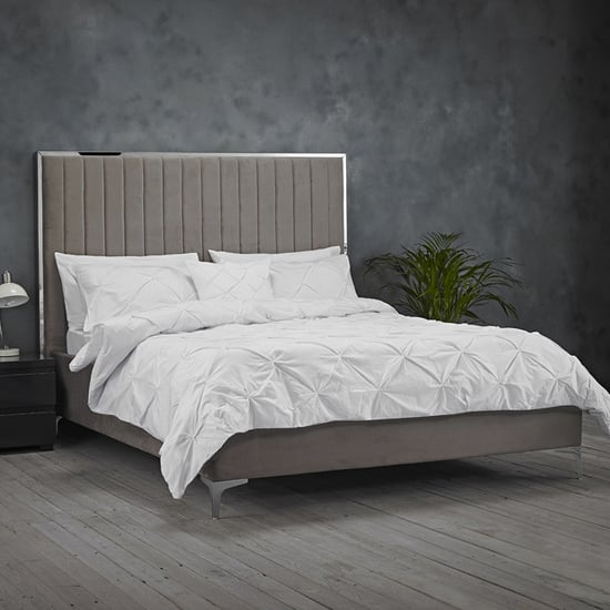 Product photograph of Bekele Velvet Double Bed In Mink Grey from Furniture in Fashion