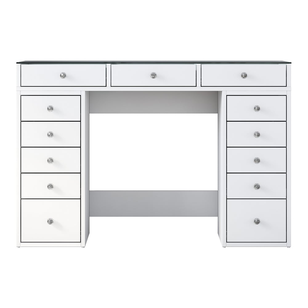 Belara Glass Top Dressing Table With 13 Drawers In White