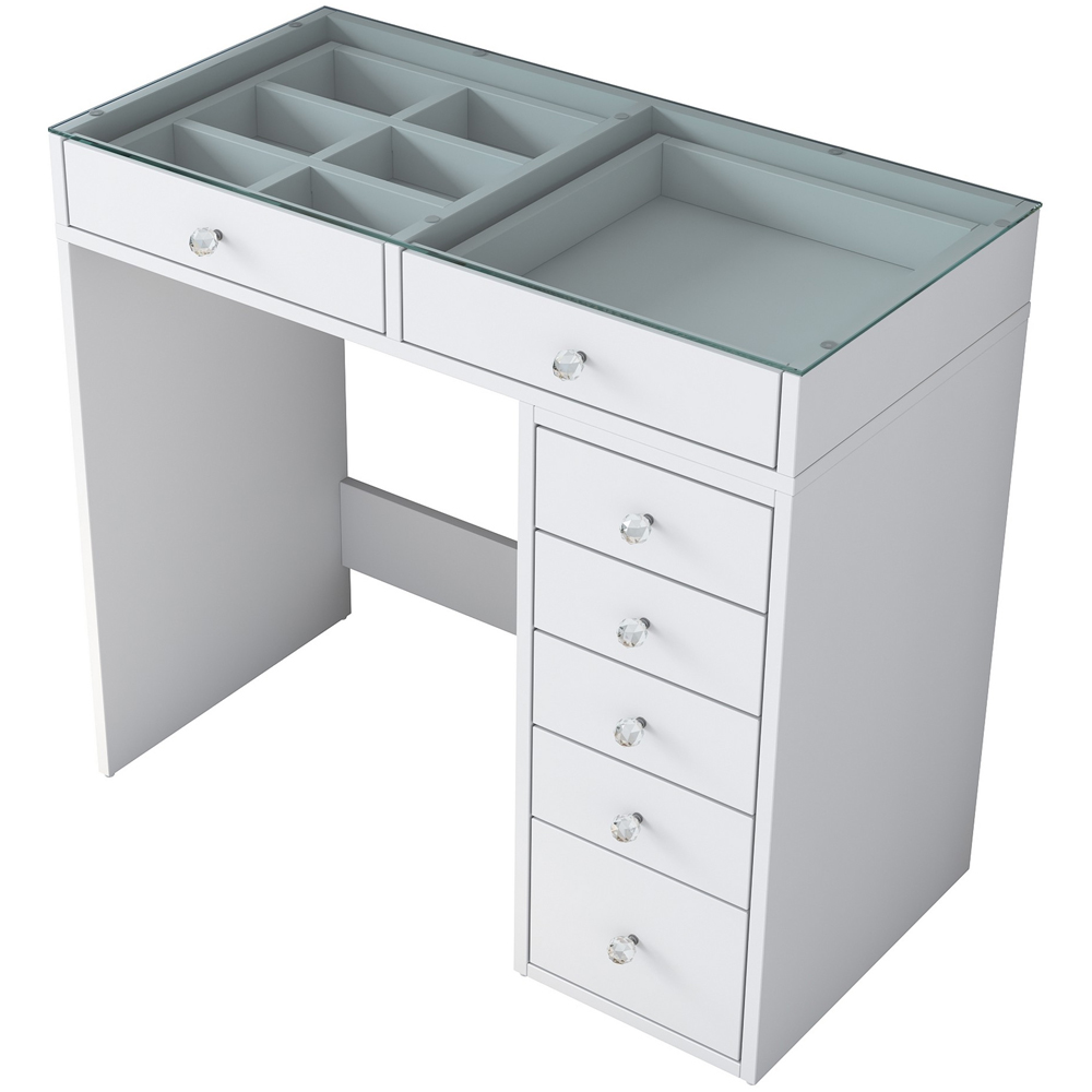 Belara Glass Top Dressing Table With 7 Drawers In White