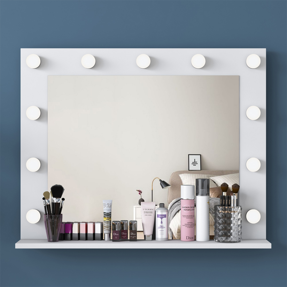 Belara Glass Top Dressing Table With Mirror And 13 Drawers In White