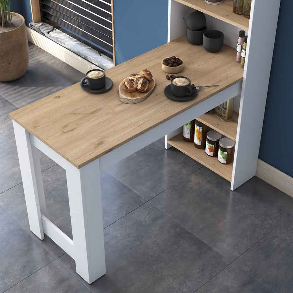 Belara Wooden Bar Kitchen Table with 4 Shelves in White and Walnut