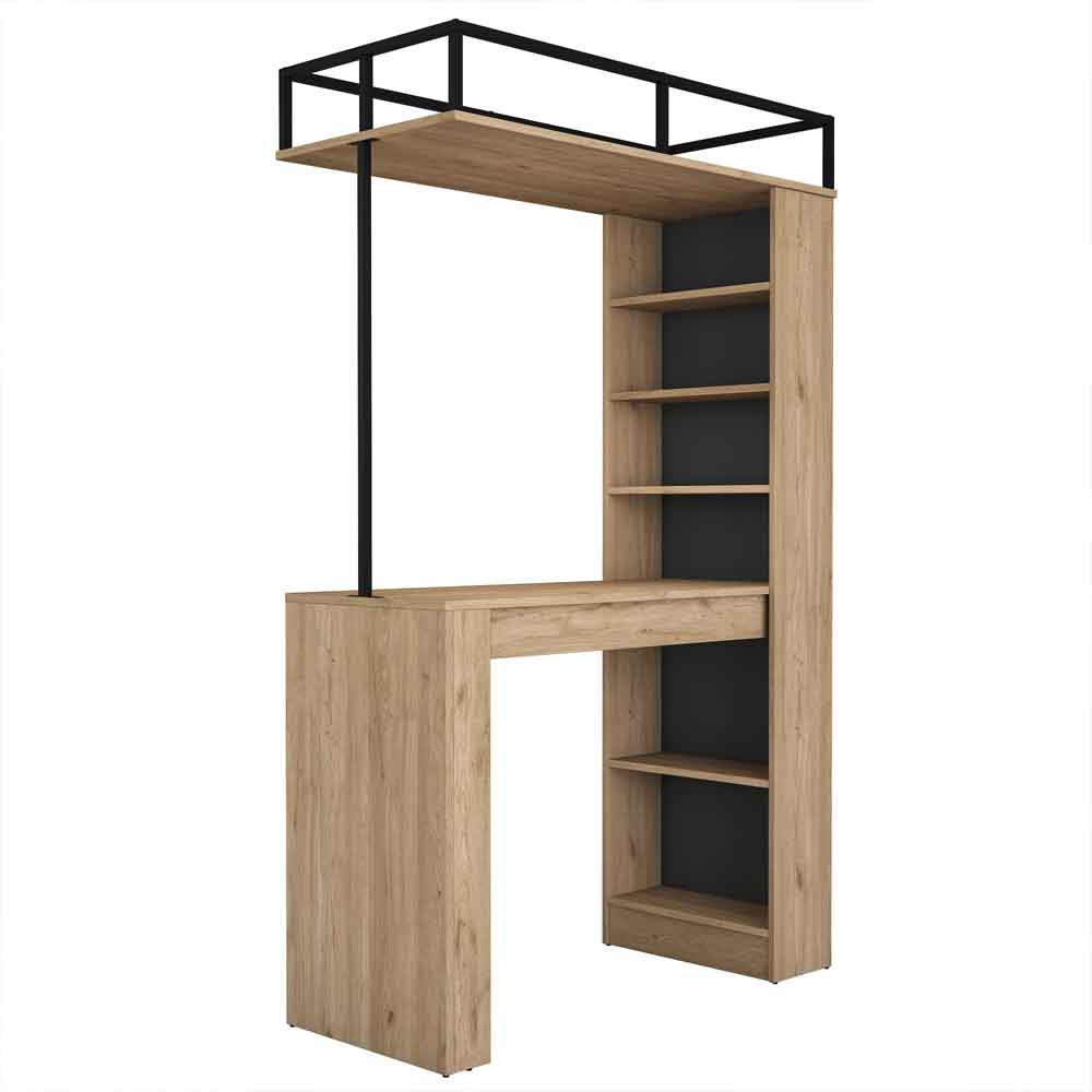 Belara Wooden Bar Kitchen Table with Shelves in Walnut and Black