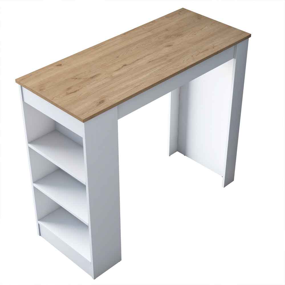 Belara Wooden Bar Table with 3 Shelves in White and Walnut