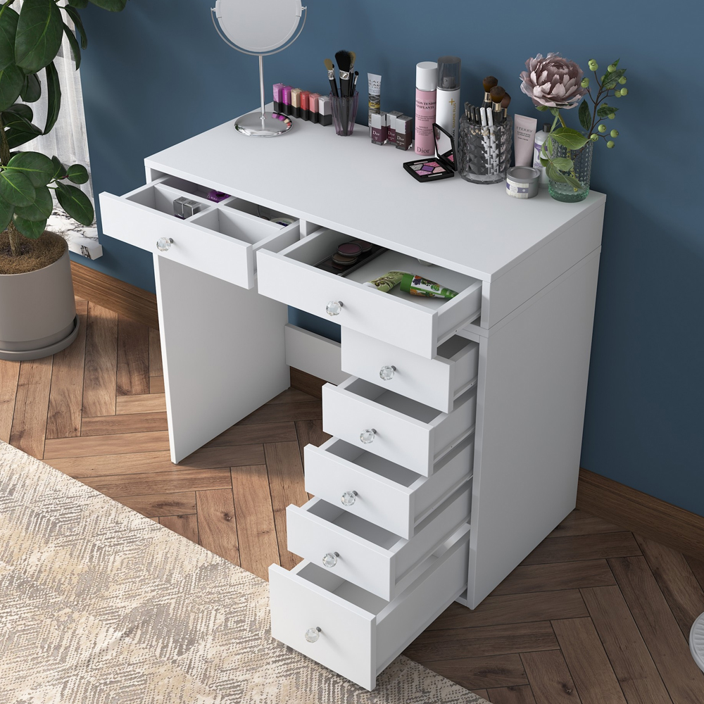Belara Wooden Dressing Table With 7 Drawers In White