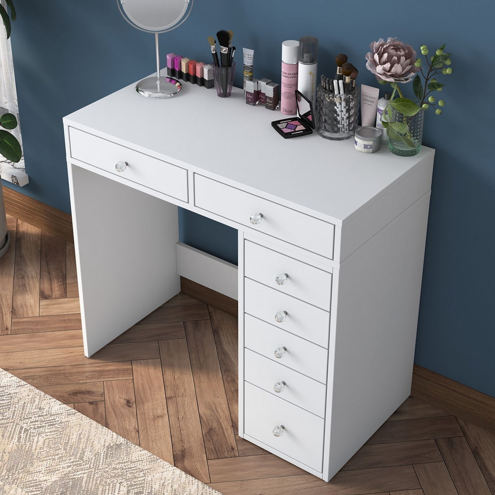 Belara Wooden Dressing Table With 7 Drawers In White