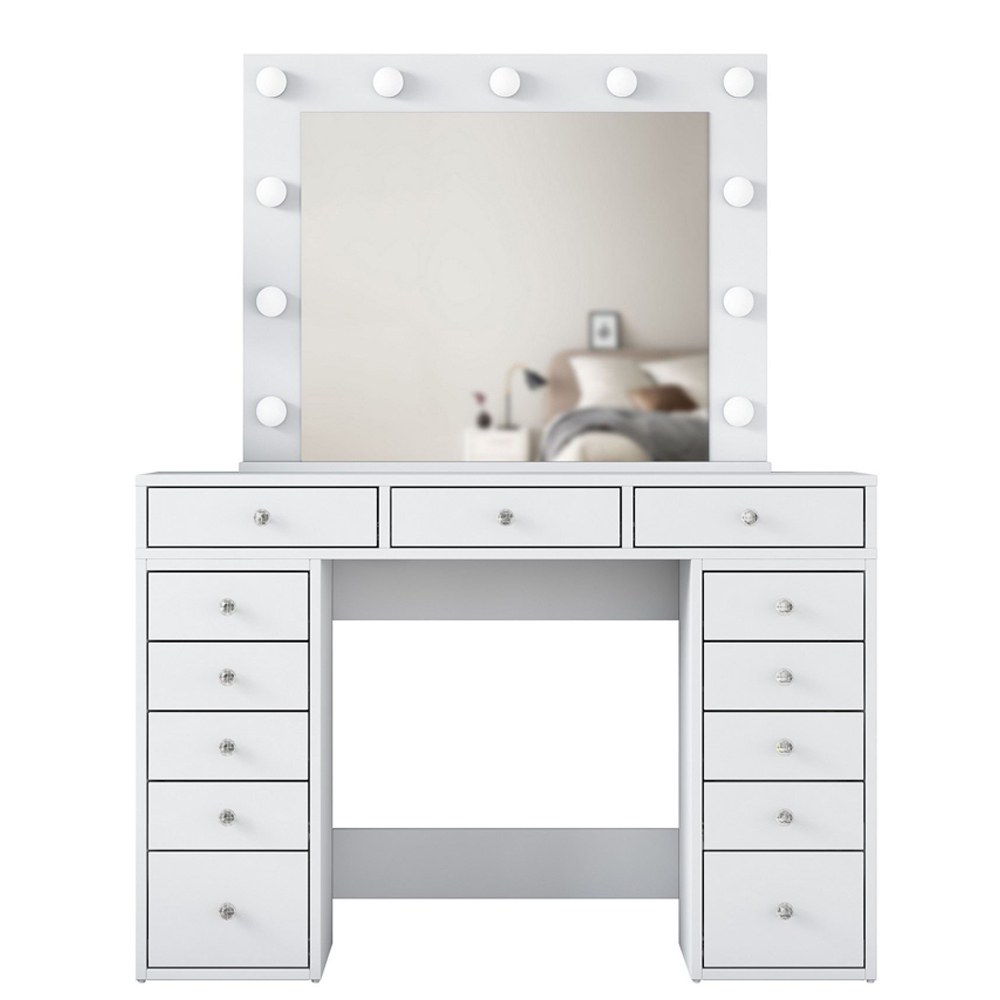 Belara Wooden Dressing Table With Mirror 13 Drawers In White