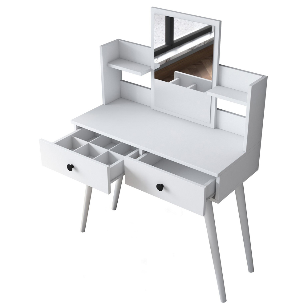 Belara Wooden Dressing Table With Mirror And 2 Drawers In White