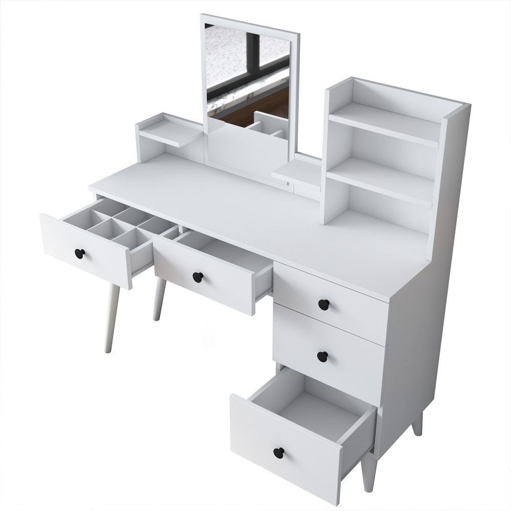 Belara Wooden Dressing Table With Mirror And 5 Drawers In White