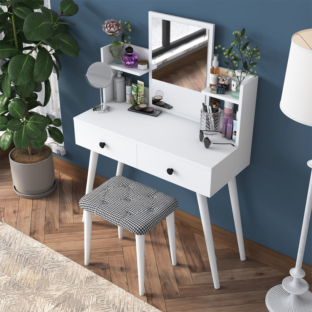 Belara Wooden Dressing Table Set With 2 Drawers In White
