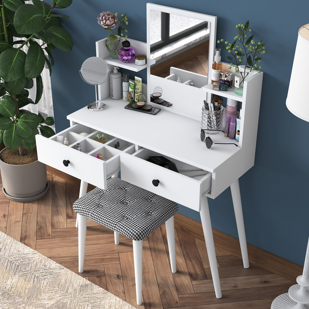 Belara Wooden Dressing Table Set With 2 Drawers In White