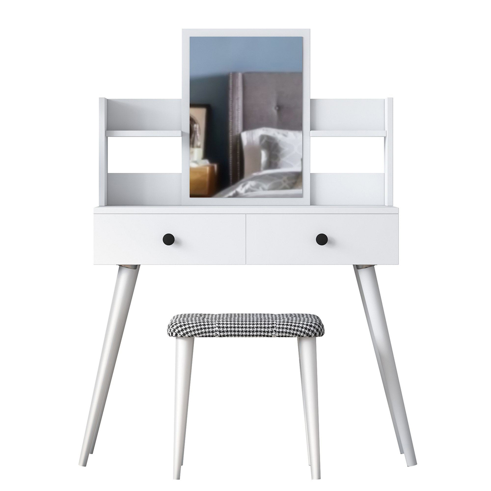 Belara Wooden Dressing Table Set With 2 Drawers In White