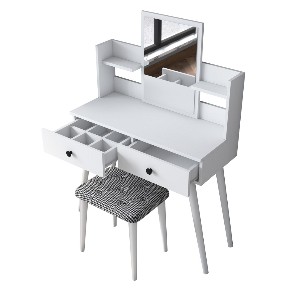 Belara Wooden Dressing Table Set With 2 Drawers In White