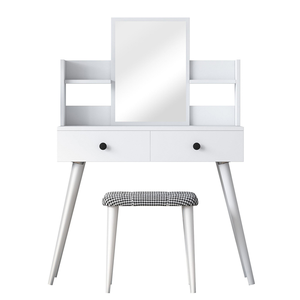 Belara Wooden Dressing Table Set With 2 Drawers In White
