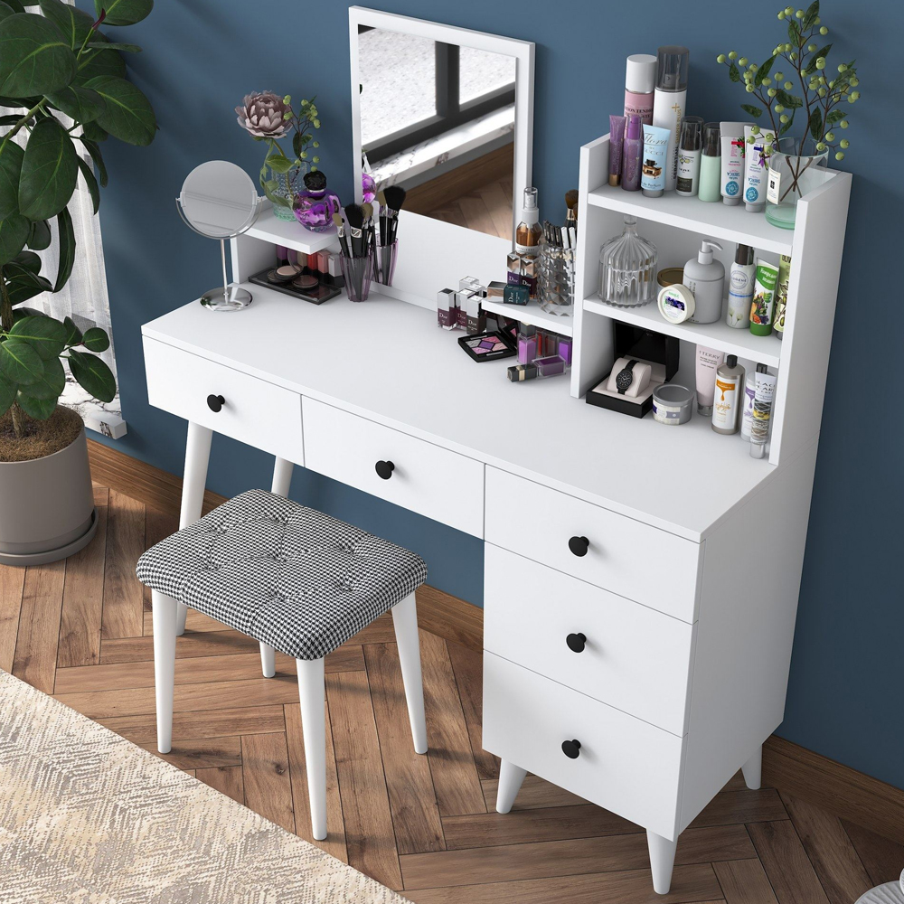 Belara Wooden Dressing Table Set With 5 Drawers In White