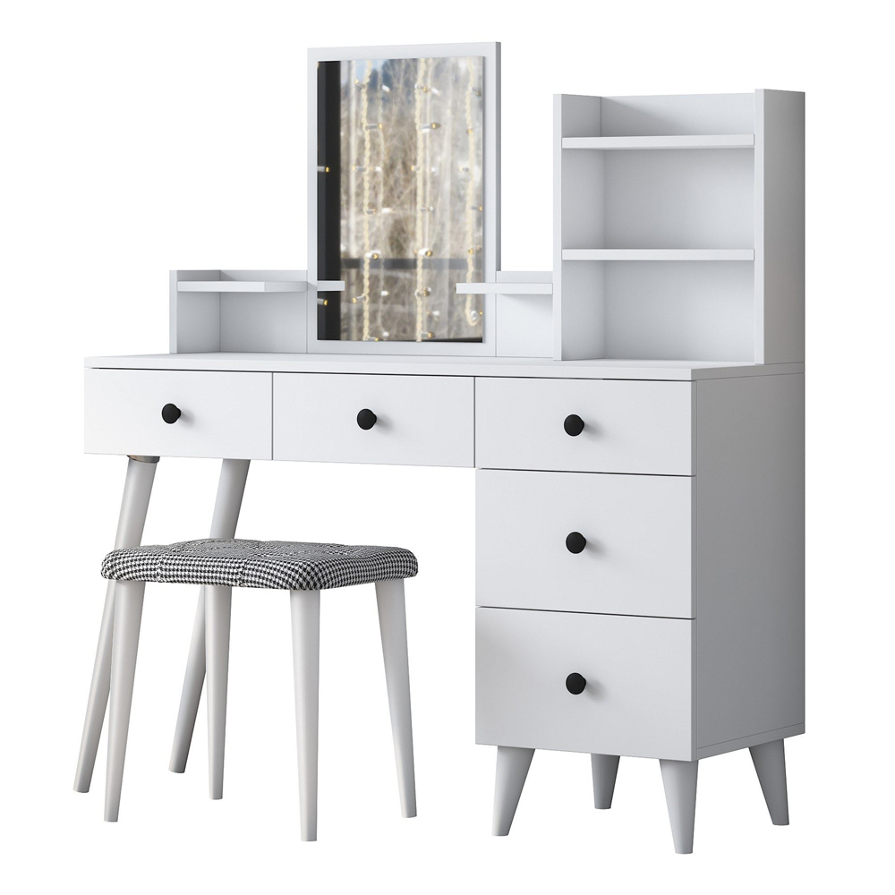 Belara Wooden Dressing Table Set With 5 Drawers In White