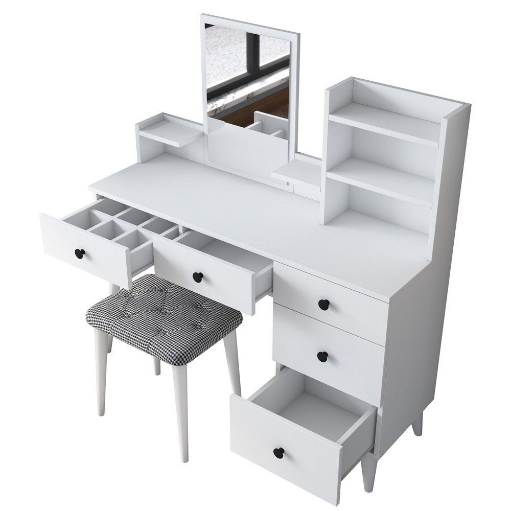 Belara Wooden Dressing Table Set With 5 Drawers In White