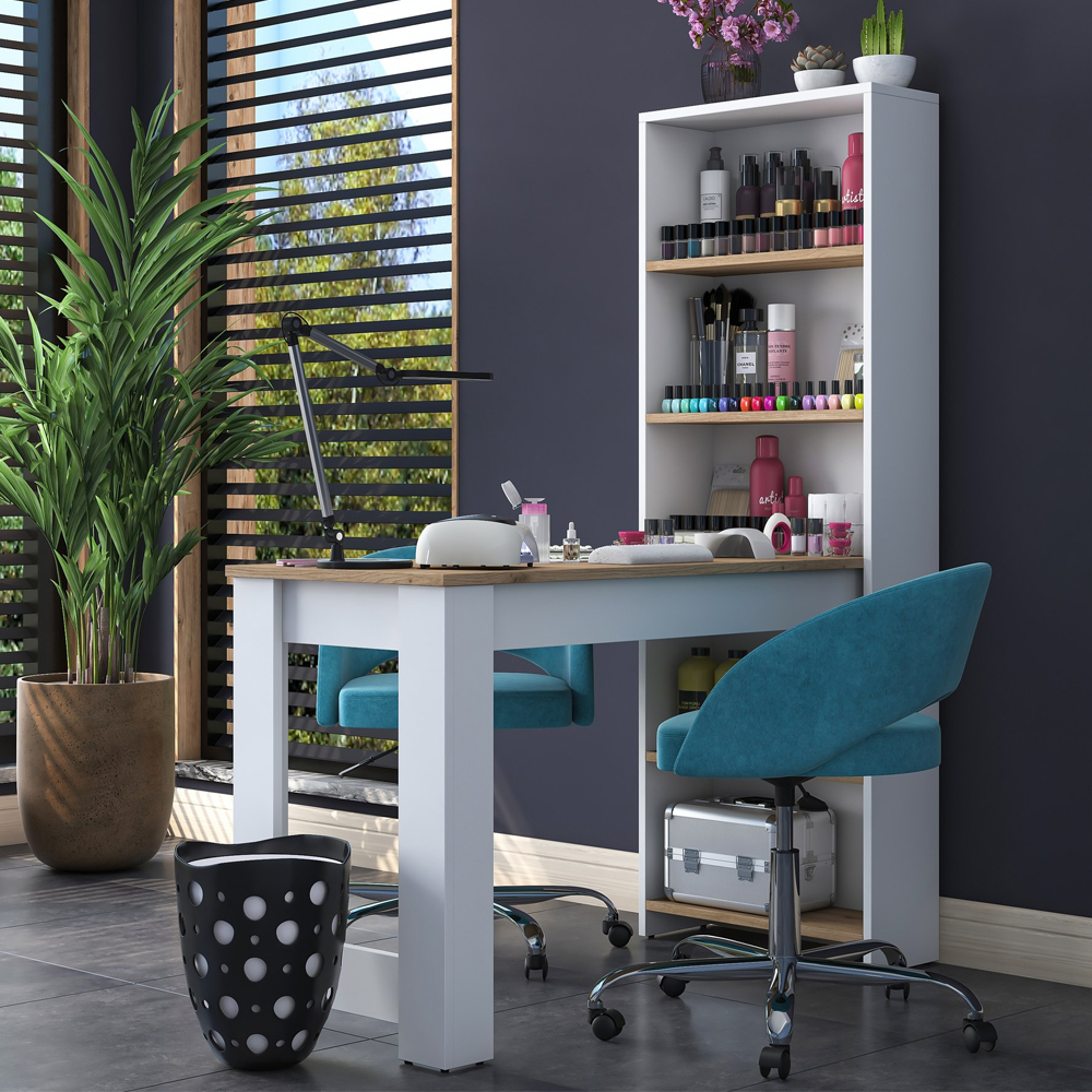 Belara Wooden Laptop Desk With 5 Shelves In White
