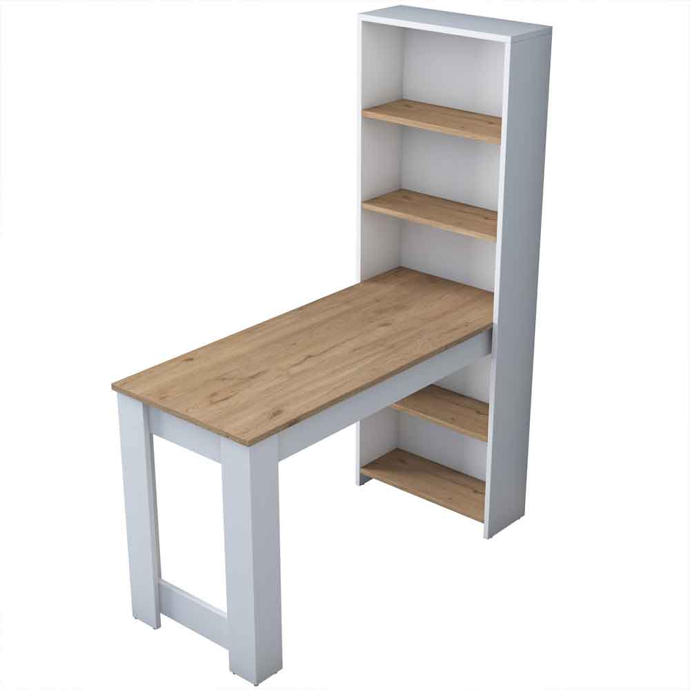 Belara Wooden Laptop Desk with Bookshelf in White and Walnut