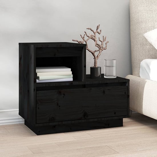 Photo of Belay pinewood bedside cabinet with 1 drawer in black