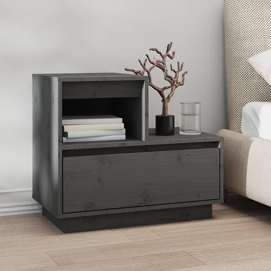 Product photograph of Belay Pinewood Bedside Cabinet With 1 Drawer In Grey from Furniture in Fashion