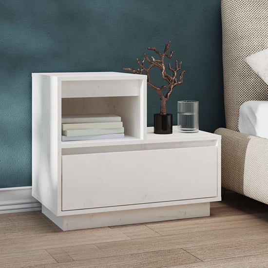Photo of Belay pinewood bedside cabinet with 1 drawer in white