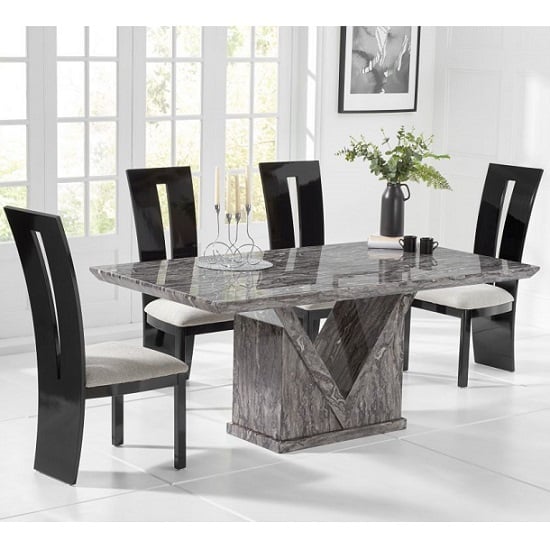 Belcher Large Grey Marble Dining Table With Six Ophelia Chairs