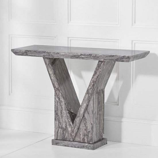 Balchor Marble Console Table In Grey With V Shape Base_2