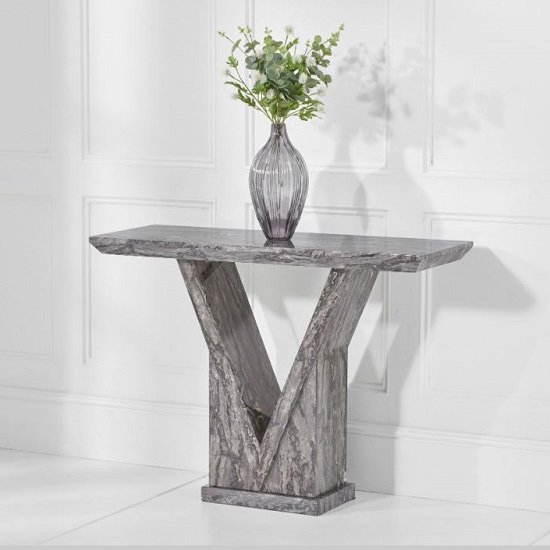 Balchor Marble Console Table In Grey With V Shape Base