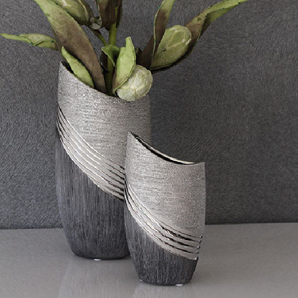 Belcourt Large Ceramic Deco Vase - Grey And Silver