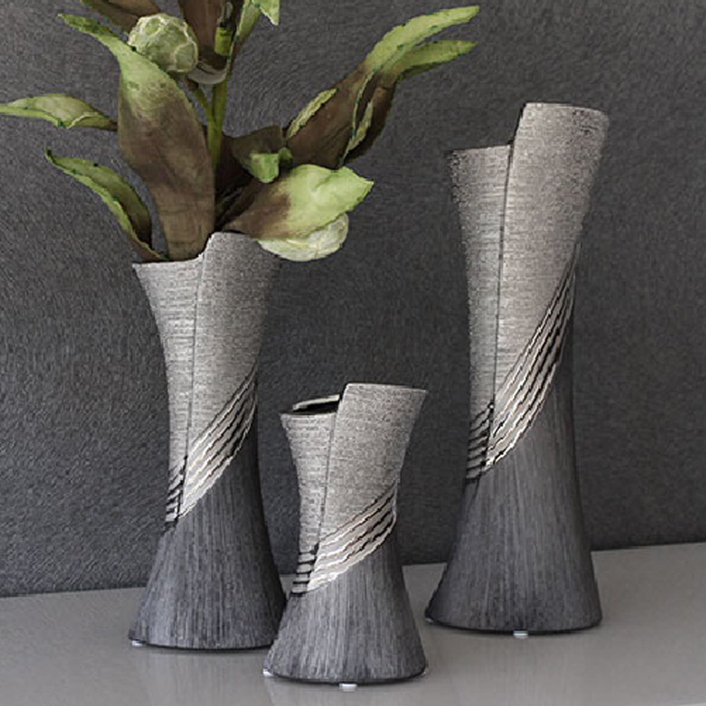Belcourt Medium Ceramic Decorative Vase In Grey And Silver