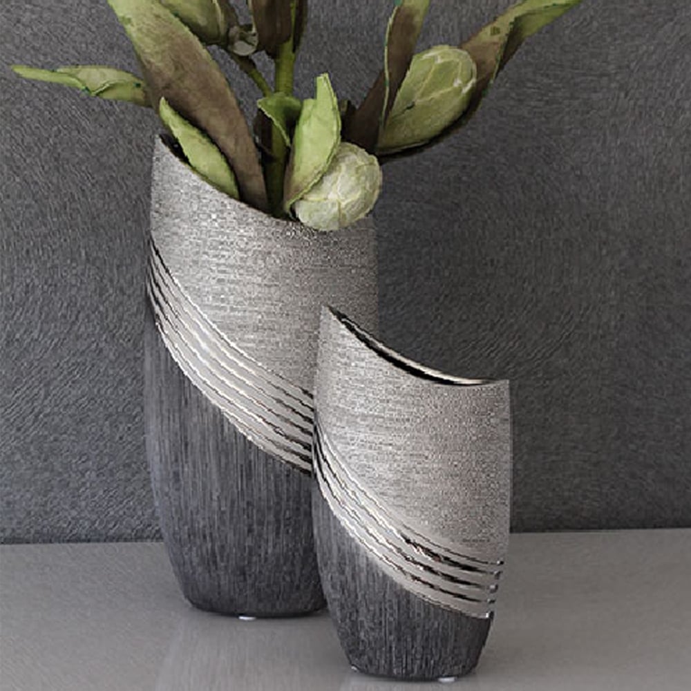 Belcourt Small Ceramic Deco Vase - Grey And Silver