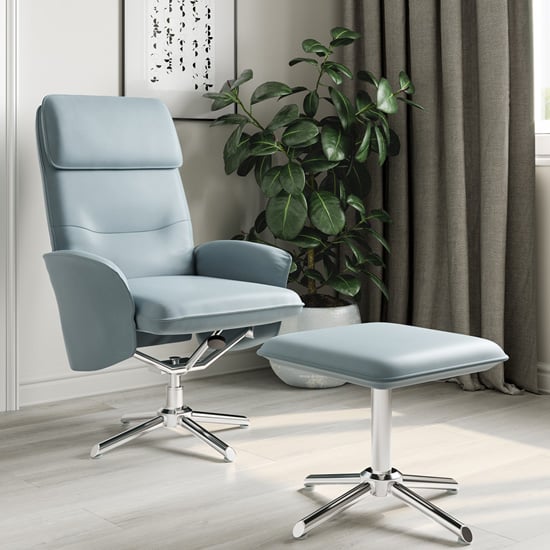 Boler Faux Leather Recliner Chair And Stool In Light Grey_1