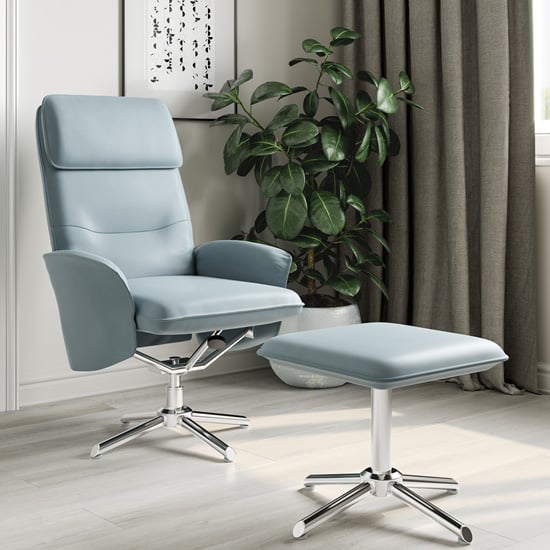 Product photograph of Boler Faux Leather Recliner Chair And Stool In Light Grey from Furniture in Fashion