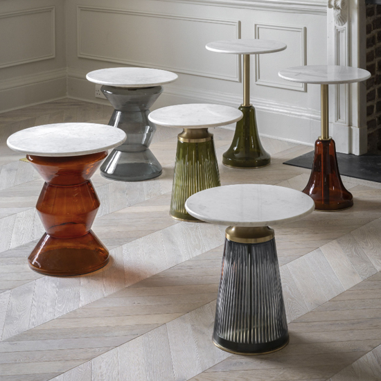 Belek Marble Round Side Table In Dusk And White