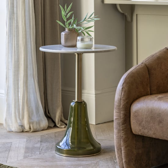 Belek Marble Side Table Round In Dusk And White