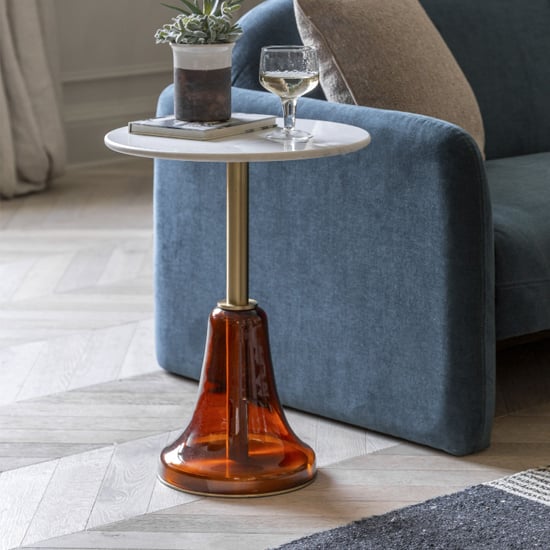 Read more about Belek marble round side table in orange and white