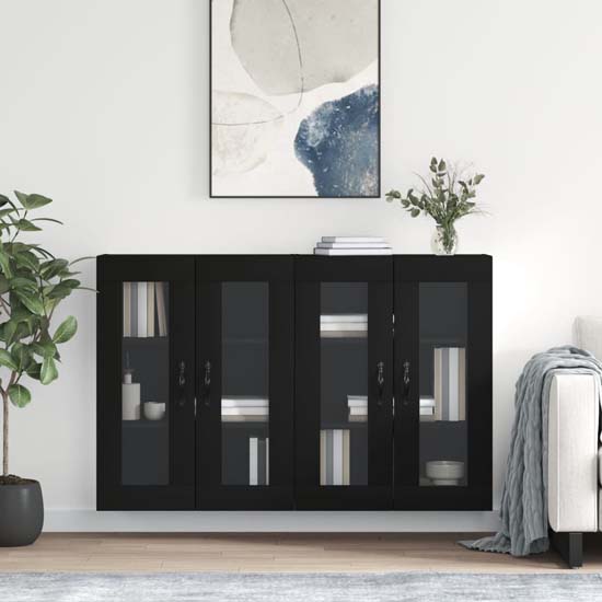 Product photograph of Belek Wooden Wall Mounted Sideboard With 4 Doors In Black from Furniture in Fashion