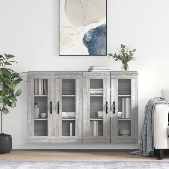 Product photograph of Belek Wooden Wall Mounted Sideboard With 4 Doors In Grey Sonoma Oak from Furniture in Fashion
