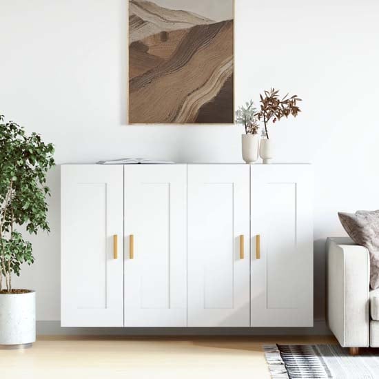 Belek Wooden Wall Mounted Sideboard With 4 Doors In White