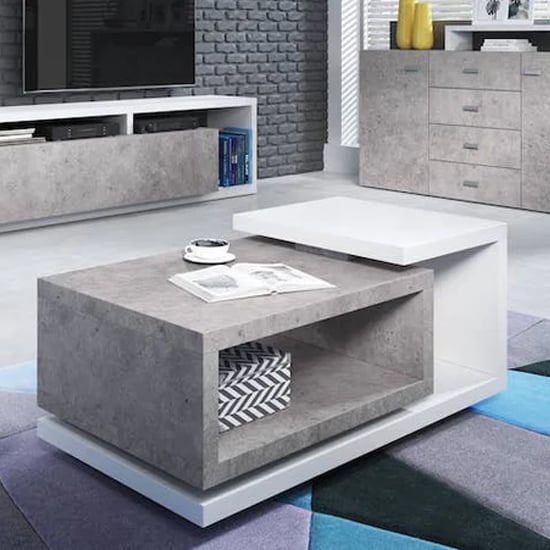 Belek Wooden Coffee Table In Concrete Grey And Matt White