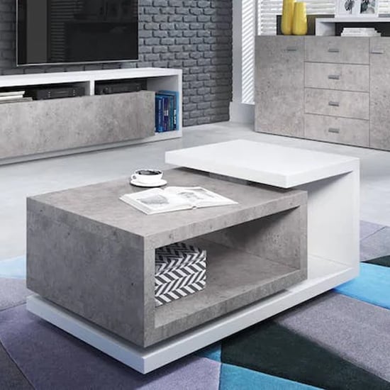 Read more about Belek wooden coffee table in concrete grey and matt white