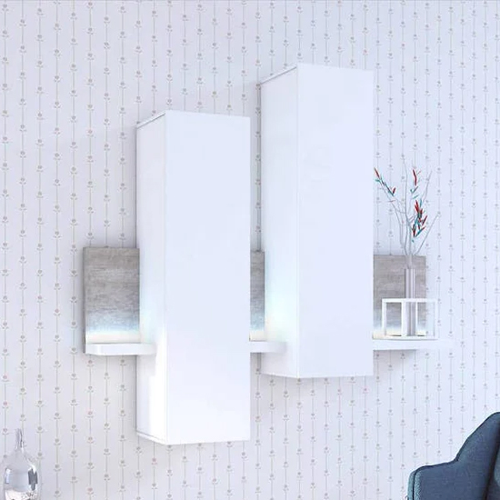 Read more about Belek wooden wall shelving unit in concrete grey with led