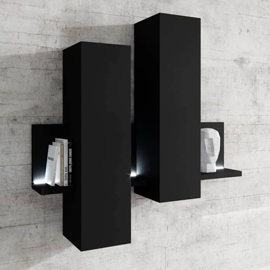 Product photograph of Belek Wooden Wall Shelving Unit In Matt Black With Led from Furniture in Fashion