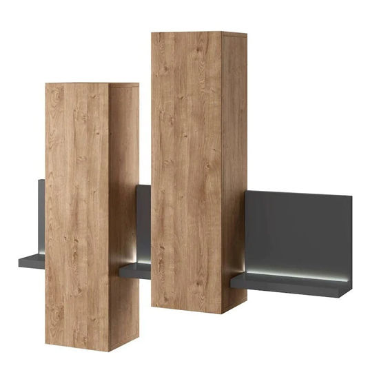 Read more about Belek wooden wall shelving unit in ribbec oak with led