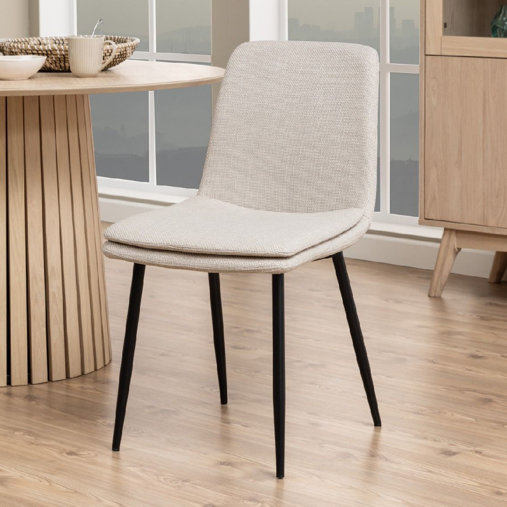 Belfast Beige Fabric Dining Chairs With Black Legs In Pair
