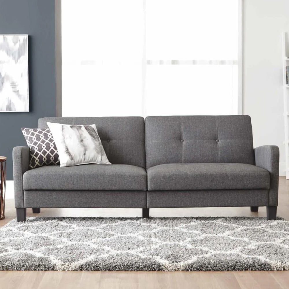 Read more about Belfast fabric sofa bed with wooden legs in grey